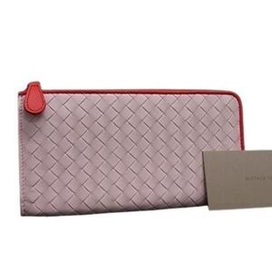 BOTTEGA VENETA Intrecciato wallet in light pink and red leather. Women's L-sh...